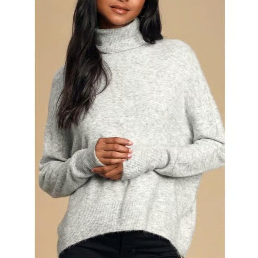 Lulus Well Read Heather Grey Knit Turtleneck Sweater Large gray A003576